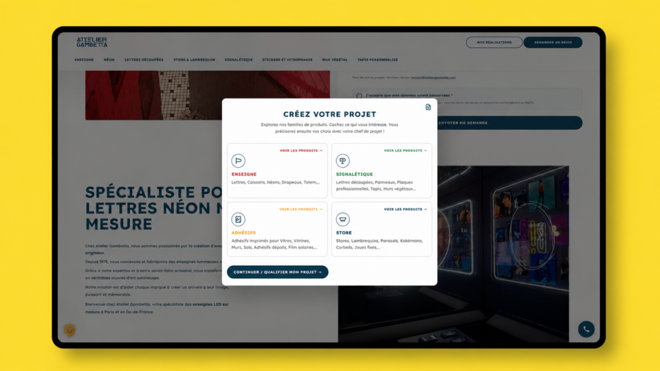 Site Atelier Gambetta — parcours de conversion