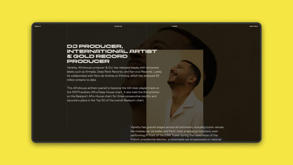 Site Vanetty Music — page intérieure