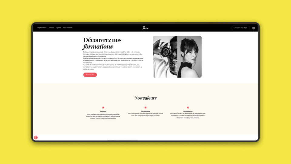 Site Be Focus — page intérieure