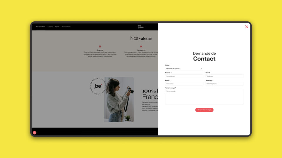 Site Be Focus — parcours de conversion